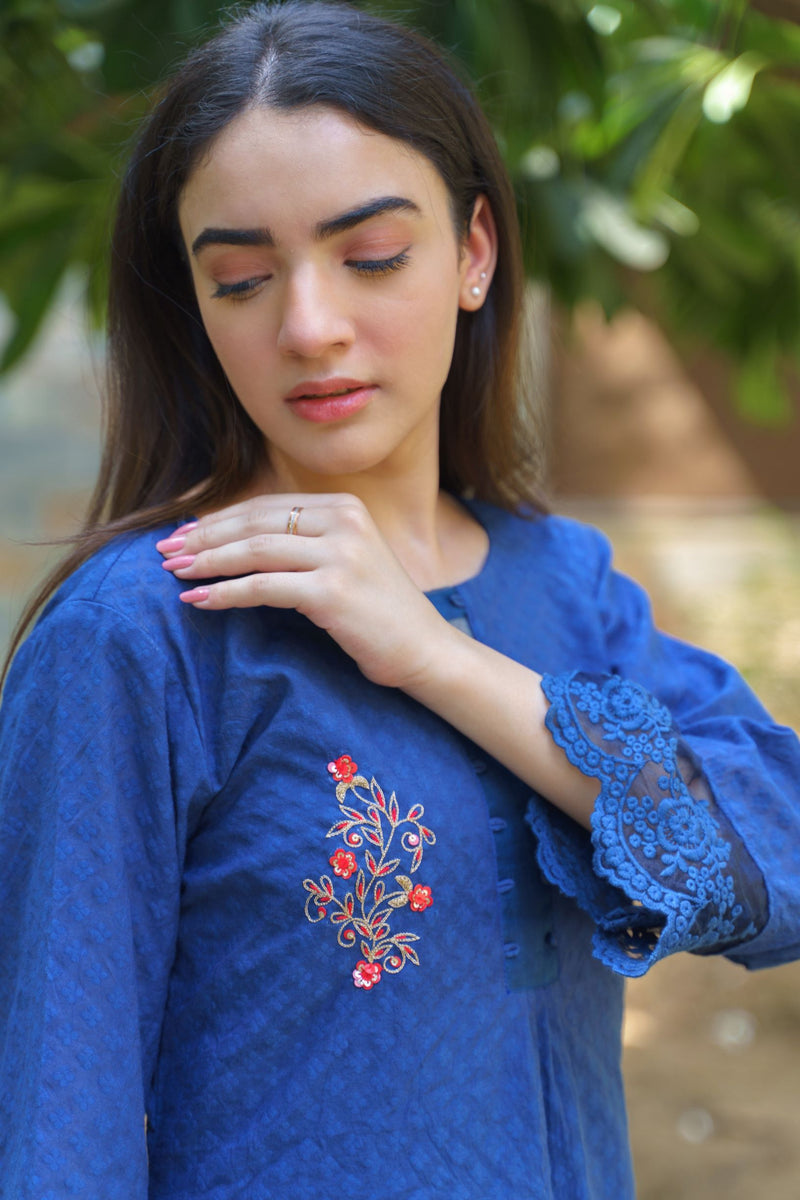 CLASSIC BLUE ENSEMBLE-SET OF 3 Naaz By Noor 
