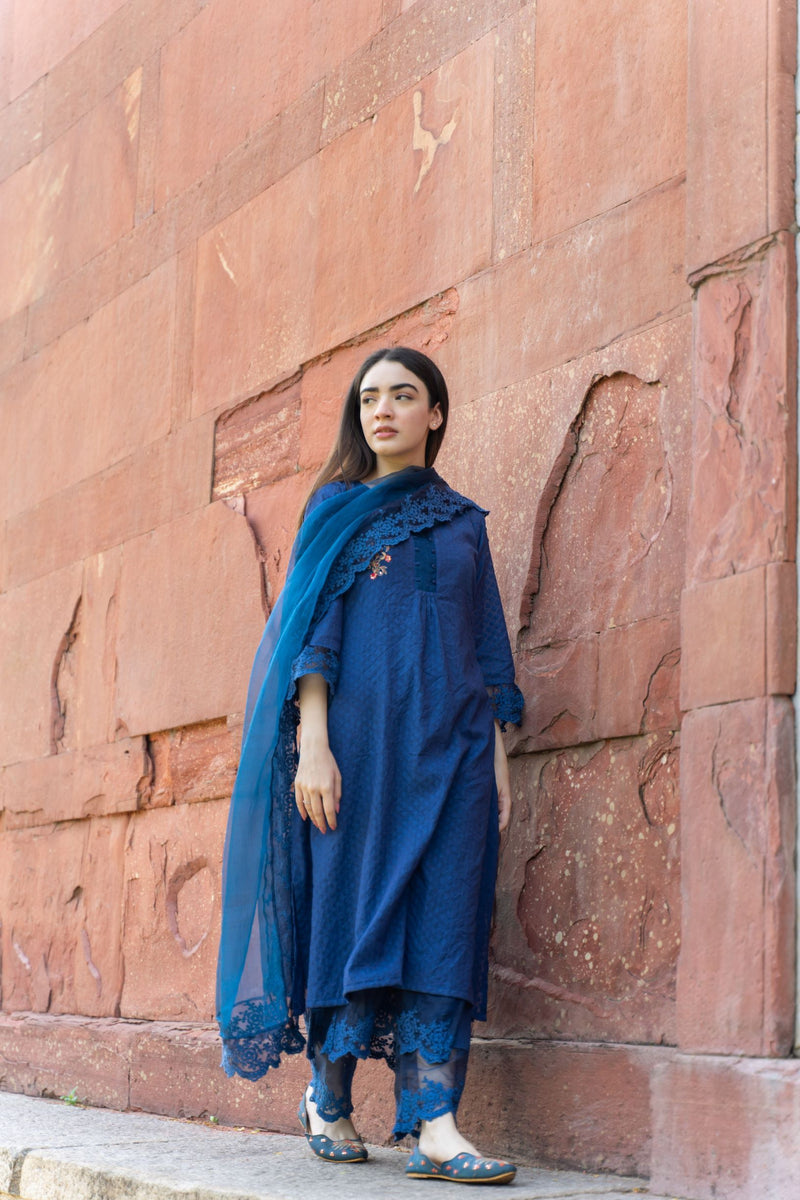 CLASSIC BLUE ENSEMBLE-SET OF 3 Naaz By Noor 