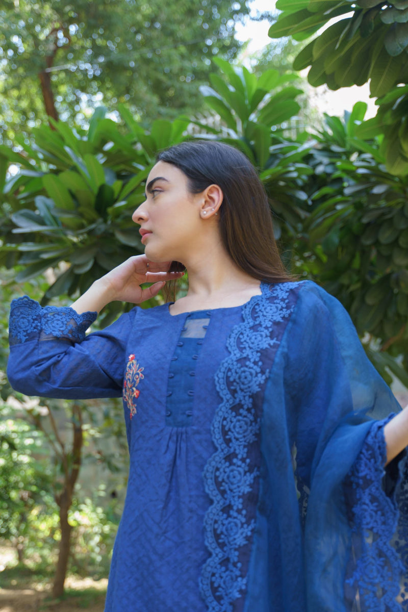 CLASSIC BLUE ENSEMBLE-SET OF 3 Naaz By Noor 