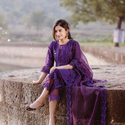 CLASSIC PURPLE ENSEMBLE -SET OF 3 Naaz By Noor 