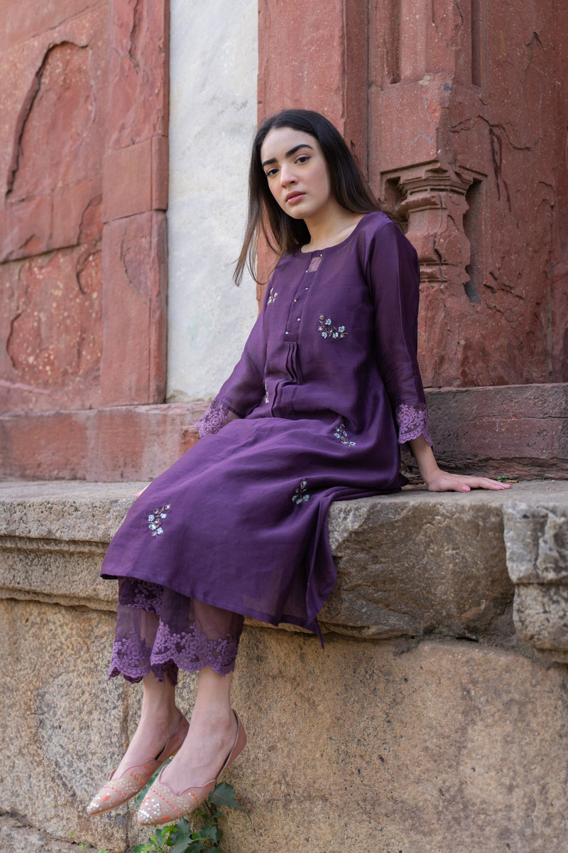 Ada - Magenta Cotton Silk Embroidered Ready To Wear Short Kurti – Paulsons