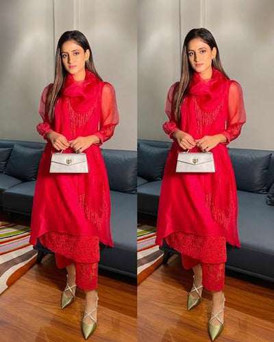 CLASSIC RED ENSEMBLE- SET OF 3 Naaz By Noor 