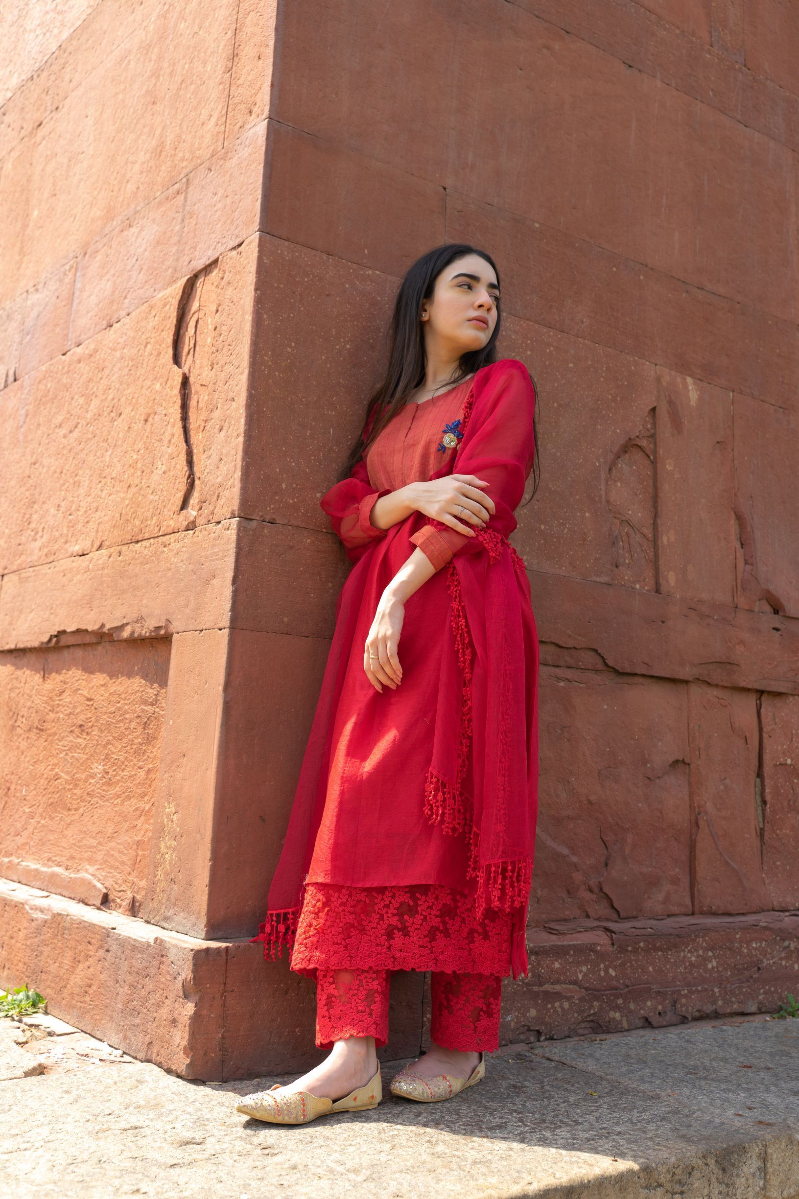 CLASSIC RED ENSEMBLE- SET OF 3 Naaz By Noor 