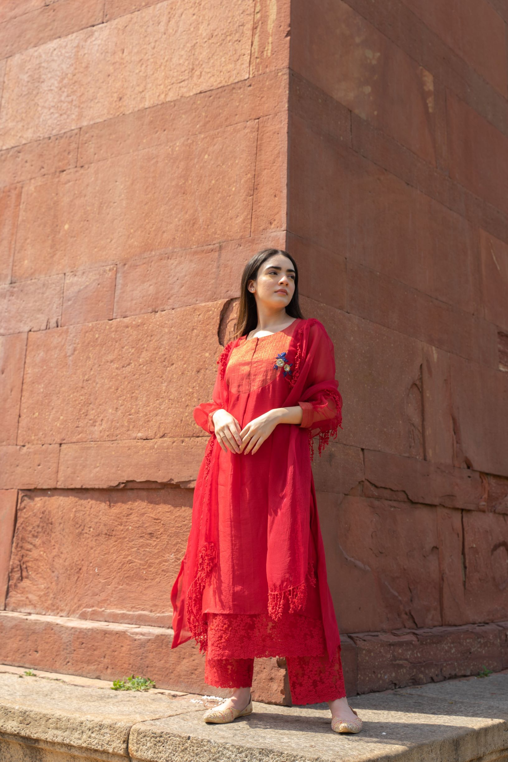 CLASSIC RED ENSEMBLE- SET OF 3 Naaz By Noor 