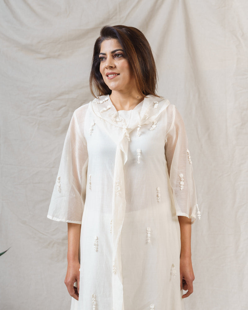 Cosmos White ensemble ( without dupatta ) - Naaz By Noor