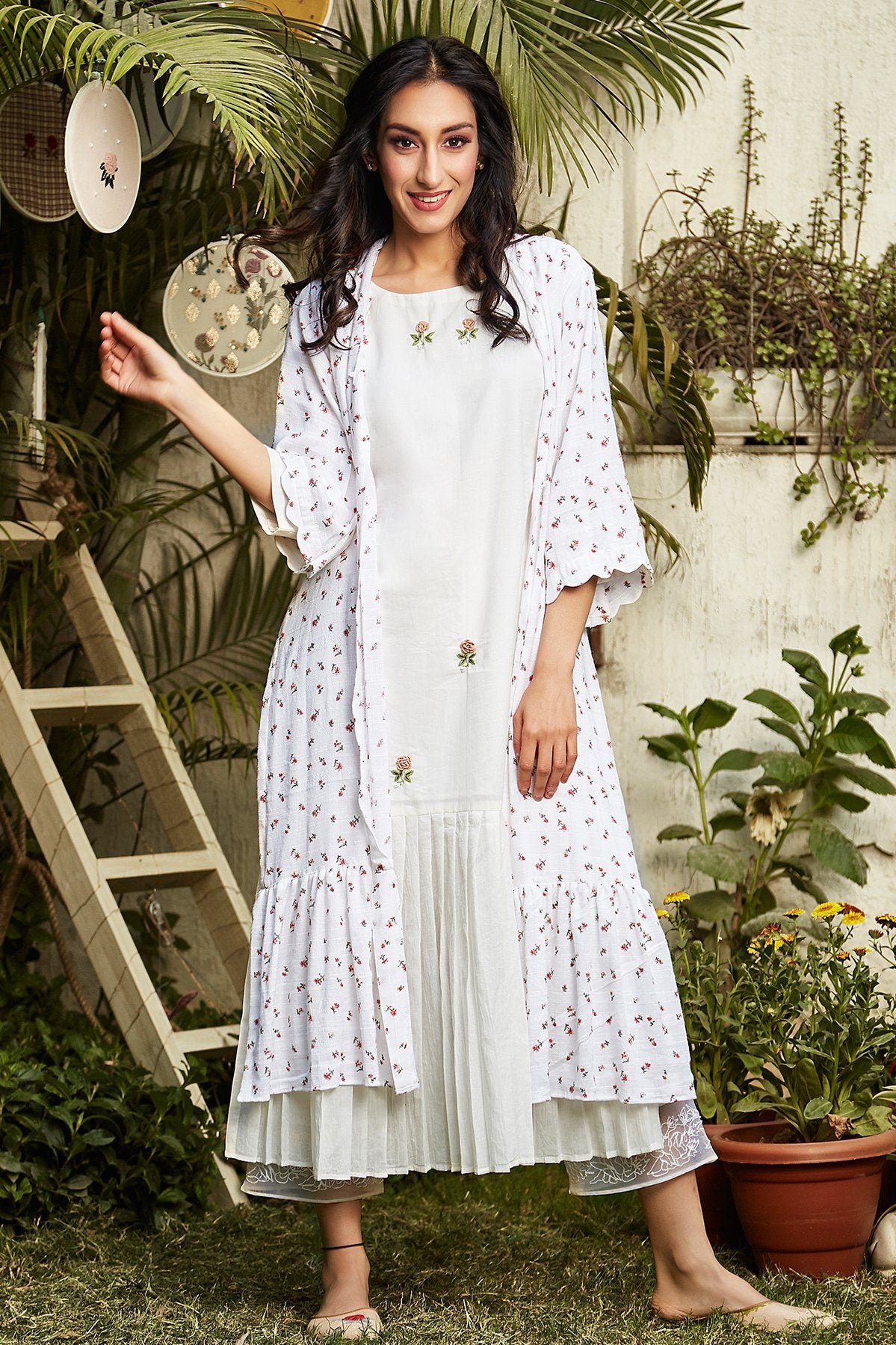 Cotton Dress with Cape - Naaz By Noor