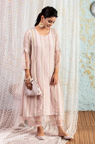 Cotton Kurta With Organza Pants - Naaz By Noor