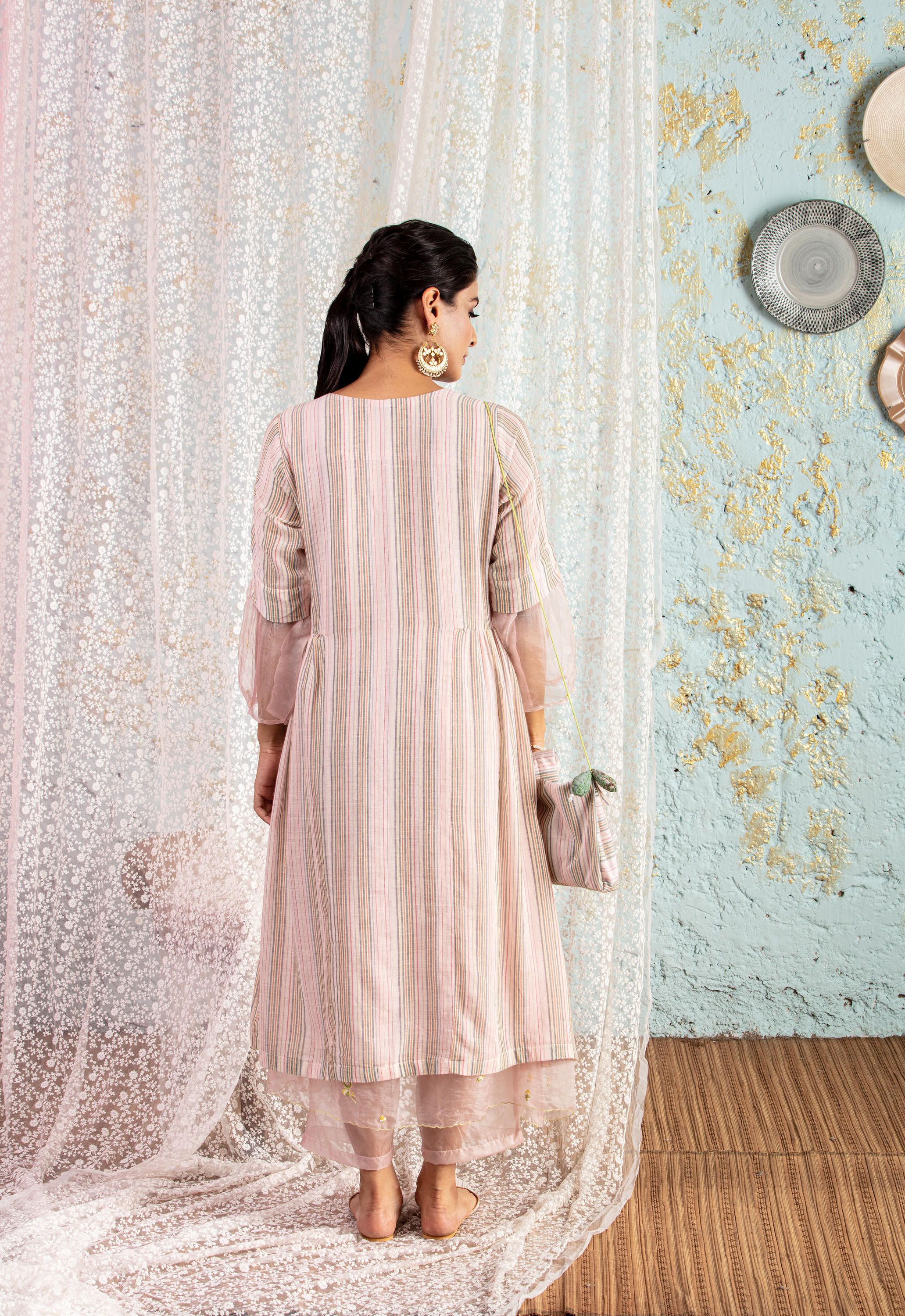 Cotton Kurta With Organza Pants - Naaz By Noor