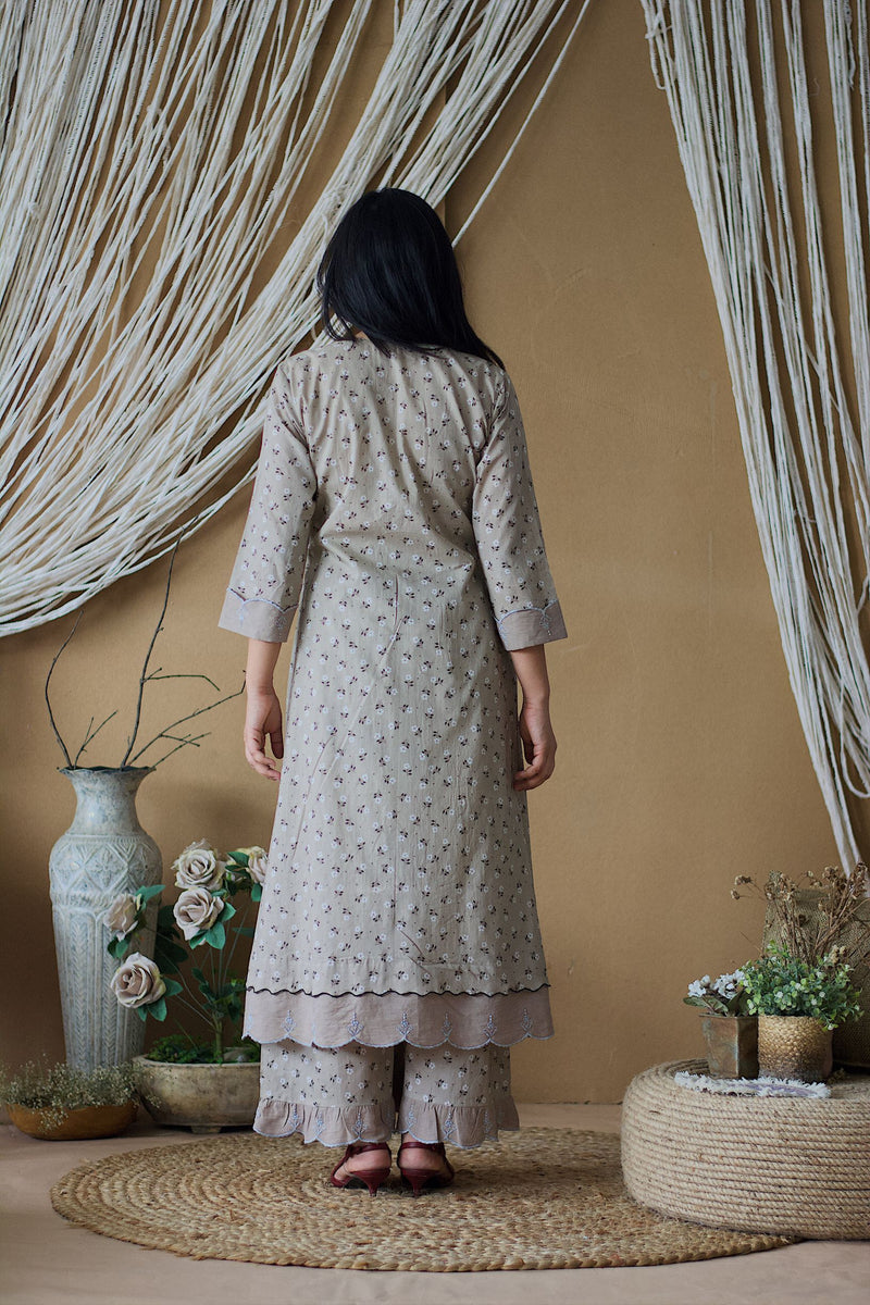 CAPPUCCINO ROSE KURTA WITH PRINTED PANTS AND DUPATTA - Naaz By Noor