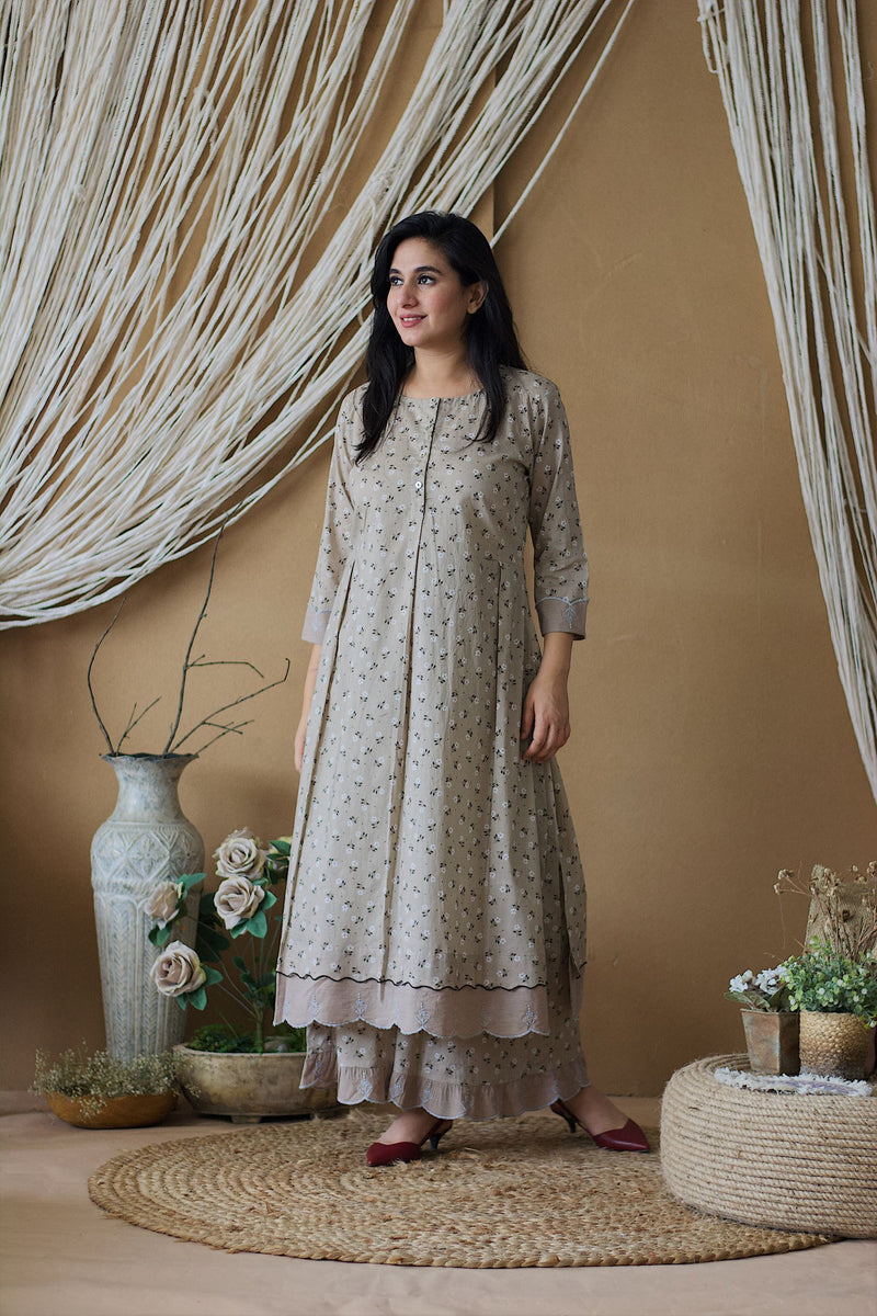 CAPPUCCINO ROSE KURTA WITH PRINTED PANTS AND DUPATTA - Naaz By Noor