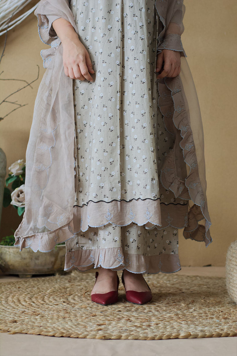 CAPPUCCINO ROSE KURTA WITH PRINTED PANTS AND DUPATTA - Naaz By Noor