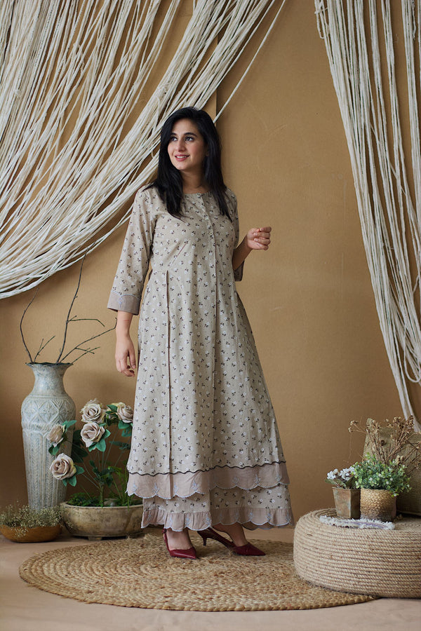 CAPPUCCINO ROSE KURTA WITH PRINTED PANTS AND DUPATTA - Naaz By Noor
