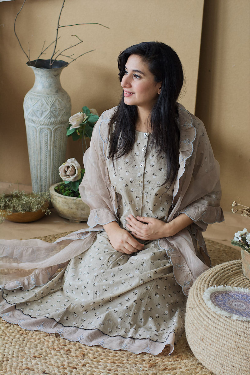 CAPPUCCINO ROSE KURTA WITH PRINTED PANTS AND DUPATTA - Naaz By Noor