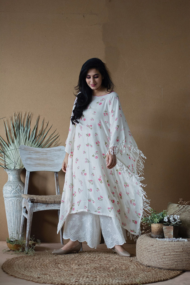 DAISY WHITE KAFTAN WITH PALAZZO - Naaz By Noor