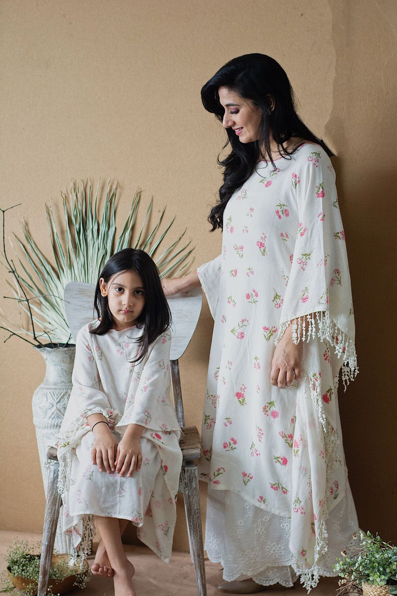 DAISY WHITE KAFTAN WITH PALAZZO - Naaz By Noor