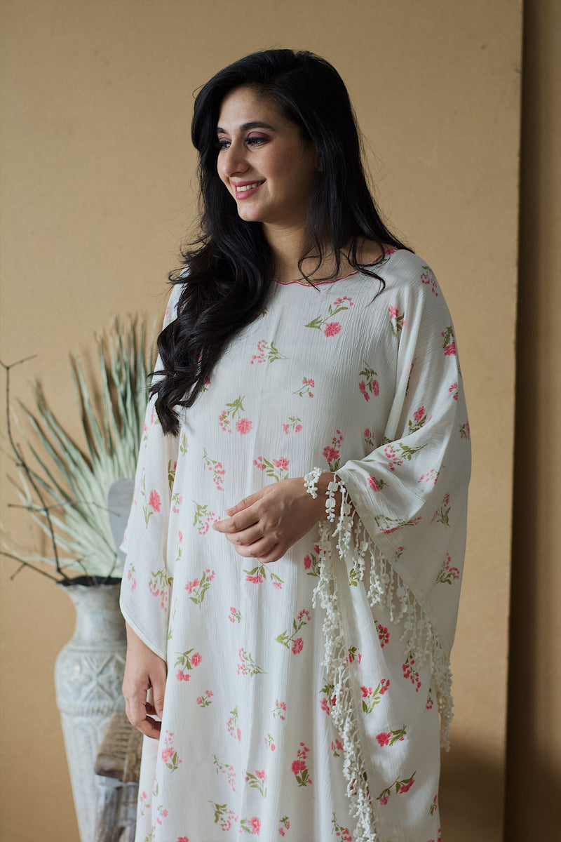 DAISY WHITE KAFTAN WITH PALAZZO - Naaz By Noor