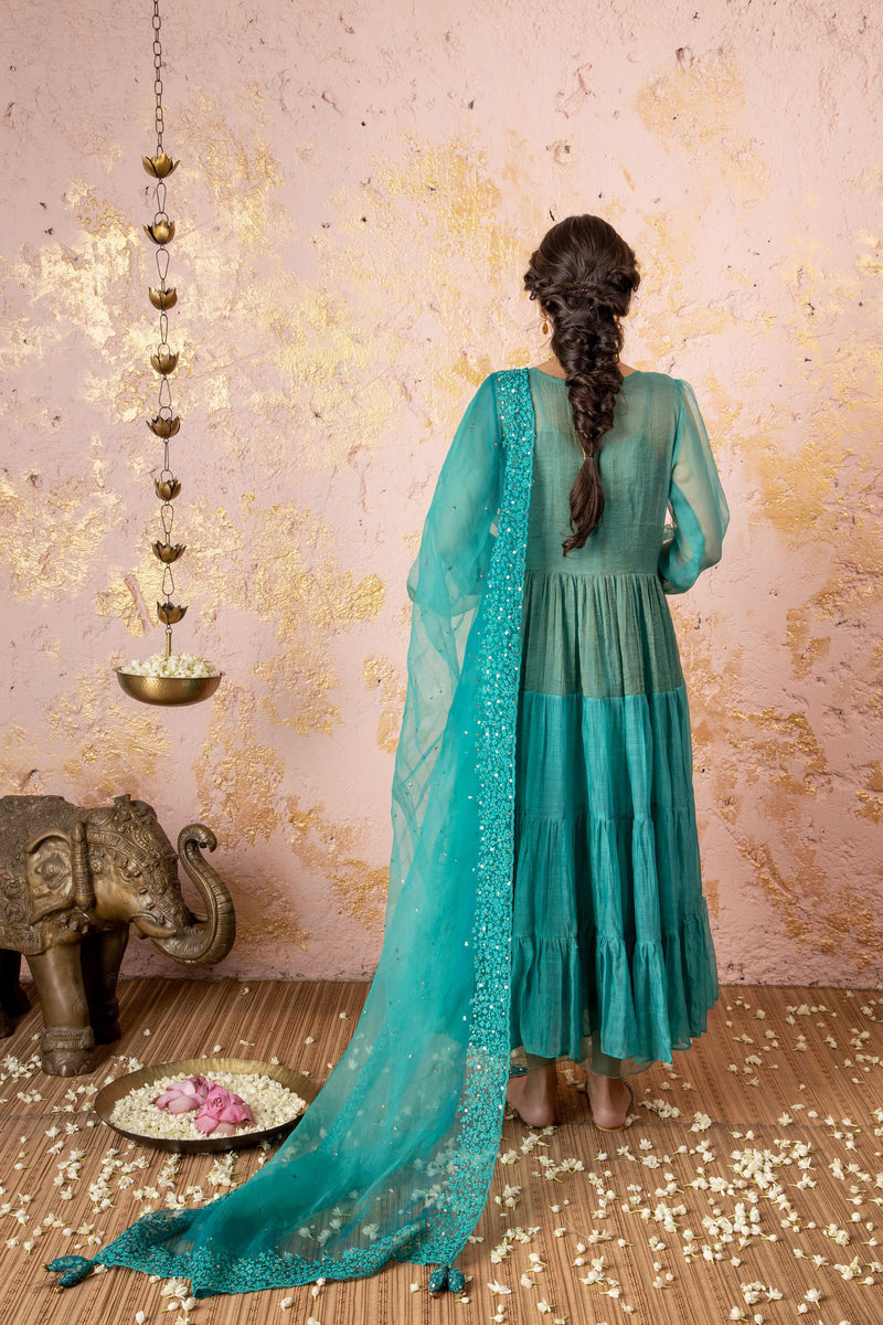 Deep Green Tunic With Embroidered Pant And Dupatta - Naaz By Noor