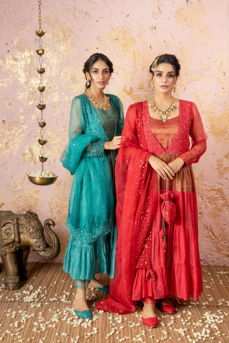 Deep Green Tunic With Embroidered Pant And Dupatta - Naaz By Noor
