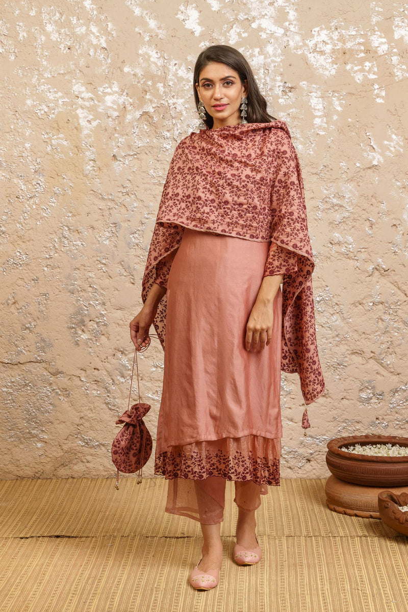 Desert Rose Kurta With Pants And Dupatta - Naaz By Noor