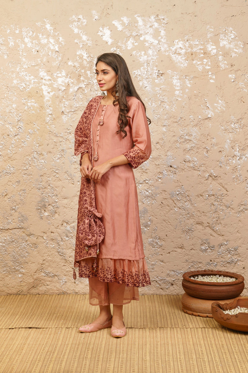 Desert Rose Kurta With Pants And Dupatta - Naaz By Noor