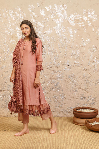 Desert Rose Kurta With Pants And Dupatta - Naaz By Noor