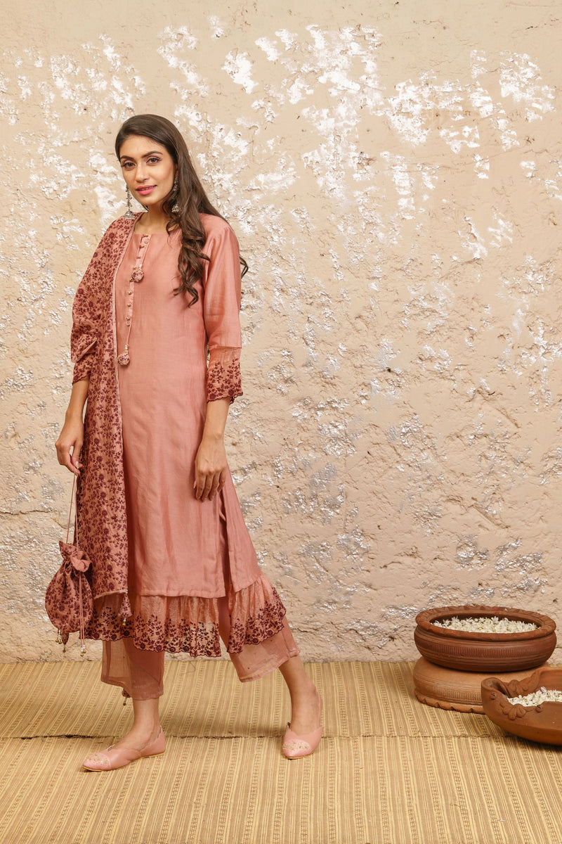 Desert Rose Kurta With Pants And Dupatta - Naaz By Noor