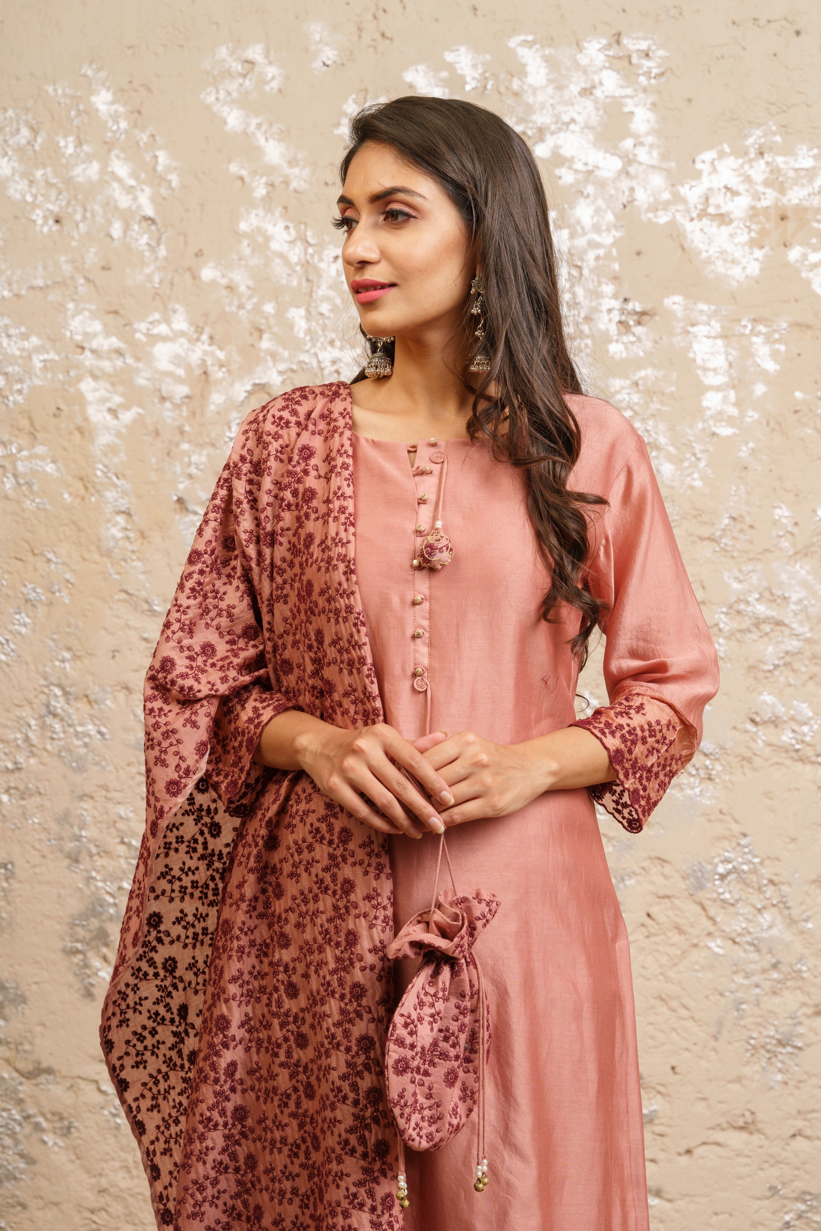 Desert Rose Kurta With Pants And Dupatta - Naaz By Noor