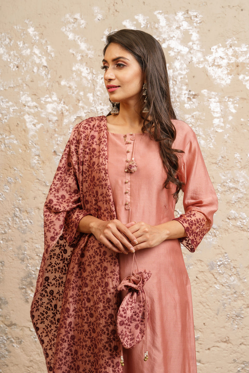 Desert Rose Kurta With Pants And Dupatta - Naaz By Noor