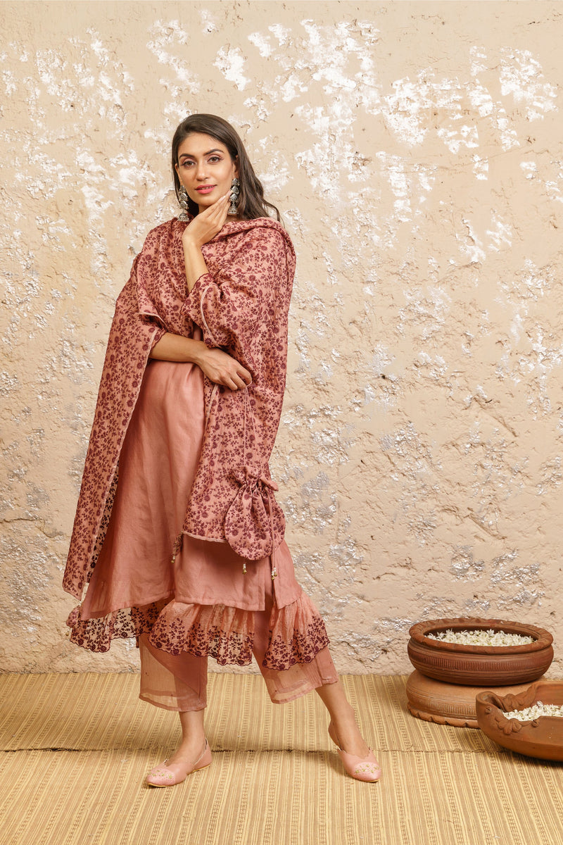 Desert Rose Kurta With Pants And Dupatta - Naaz By Noor
