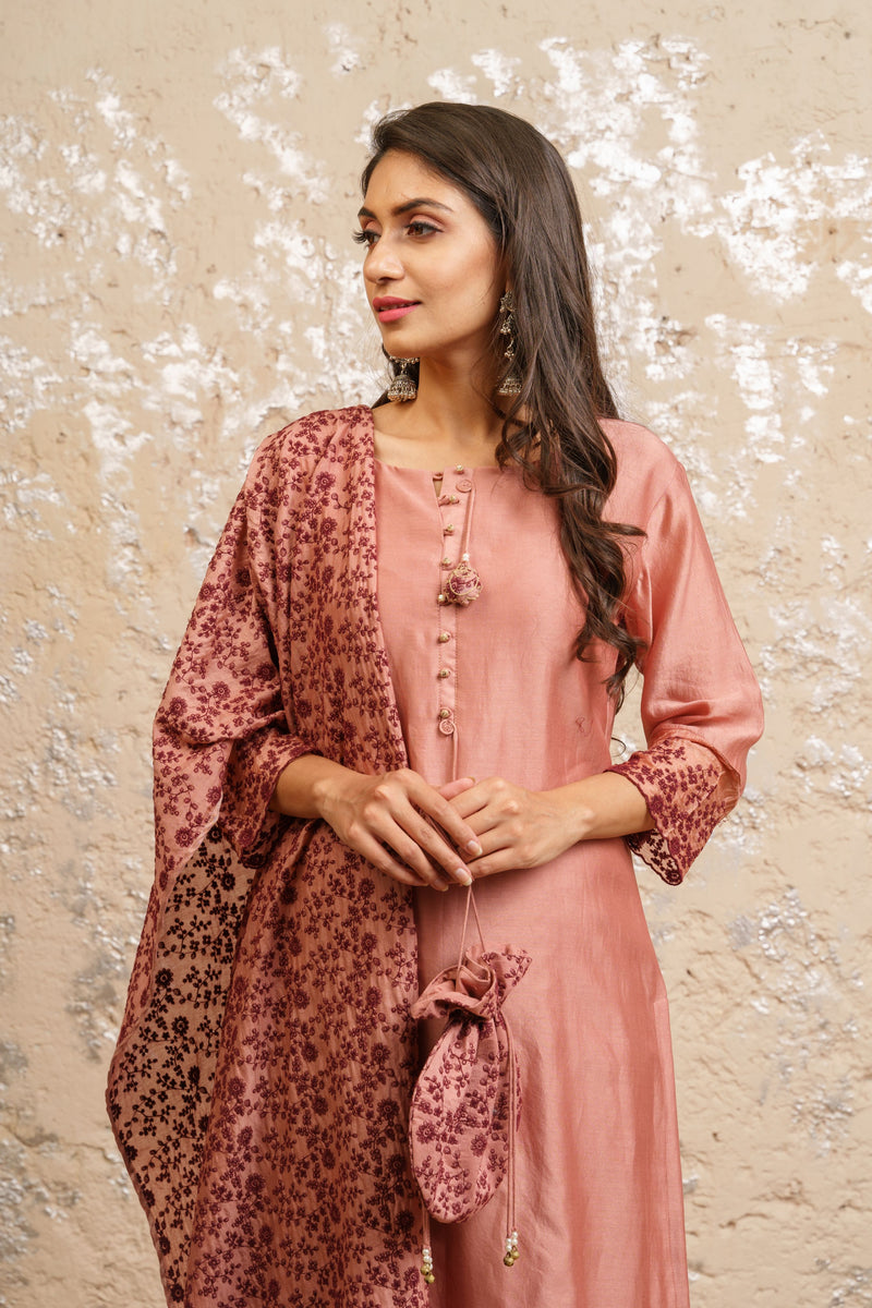 Desert Rose Kurta With Pants (Without Dupatta) - Naaz By Noor