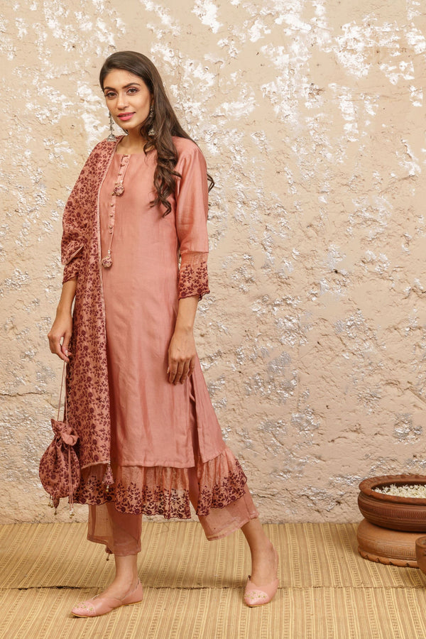 Desert Rose Kurta With Pants (Without Dupatta) - Naaz By Noor