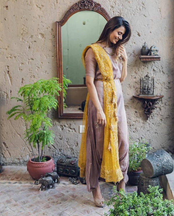 Dhoti Jumpsuit and Belt with tassels without Dupatta - Naaz By Noor