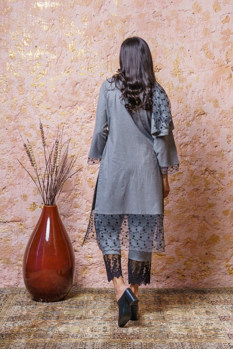 Dusk Blue Tunic Set With Stole - Naaz By Noor