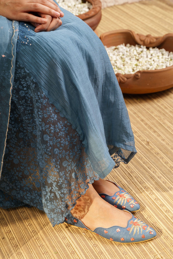 Dusty Blue Kurta With Pants And Dupatta - Naaz By Noor