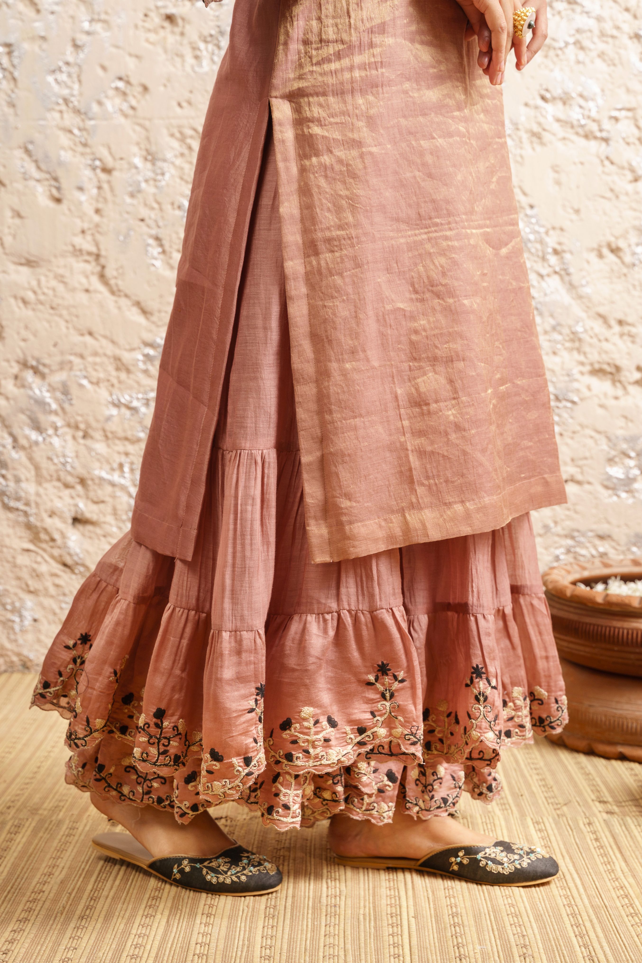 Dusty Pink Kurta With Sharara And Dupatta - Naaz By Noor