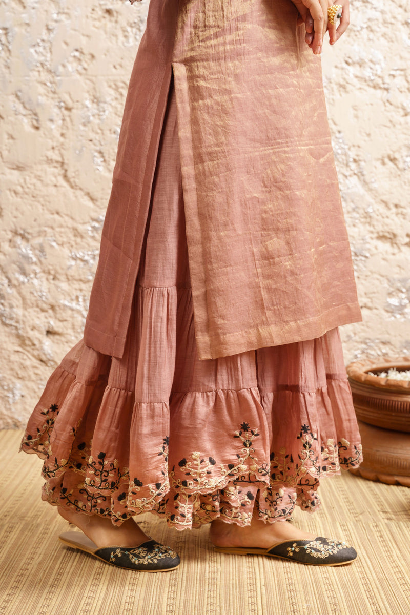 Dusty Pink Kurta With Sharara And Dupatta - Naaz By Noor