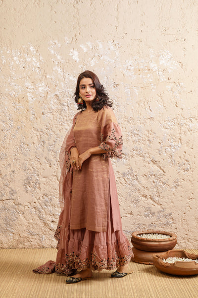 Dusty Pink Kurta With Sharara And Dupatta - Naaz By Noor