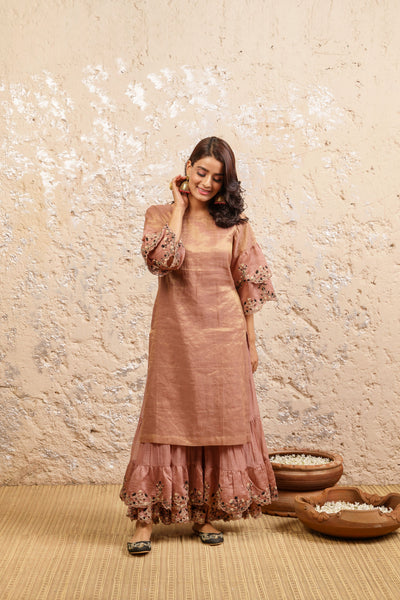 Dusty Pink Kurta With Sharara And Dupatta - Naaz By Noor