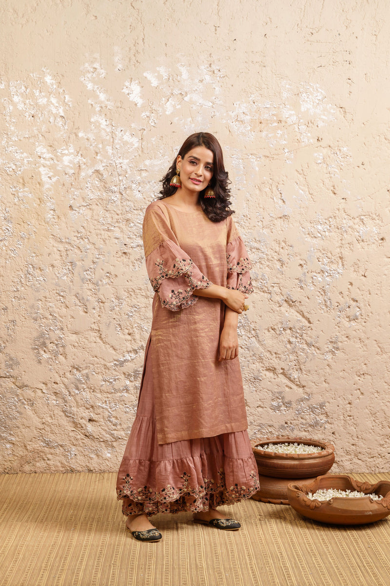 Dusty Pink Kurta With Sharara And Dupatta - Naaz By Noor