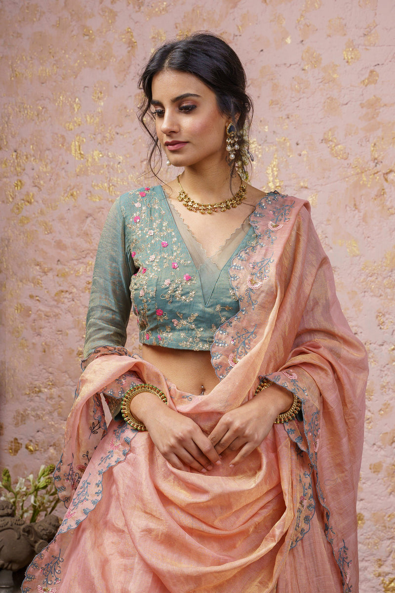Dusty Pink Lehenga Set With Dupatta - Naaz By Noor