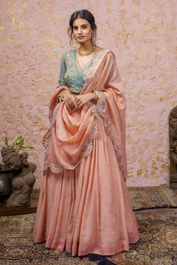 Dusty Pink Lehenga Set With Dupatta - Naaz By Noor