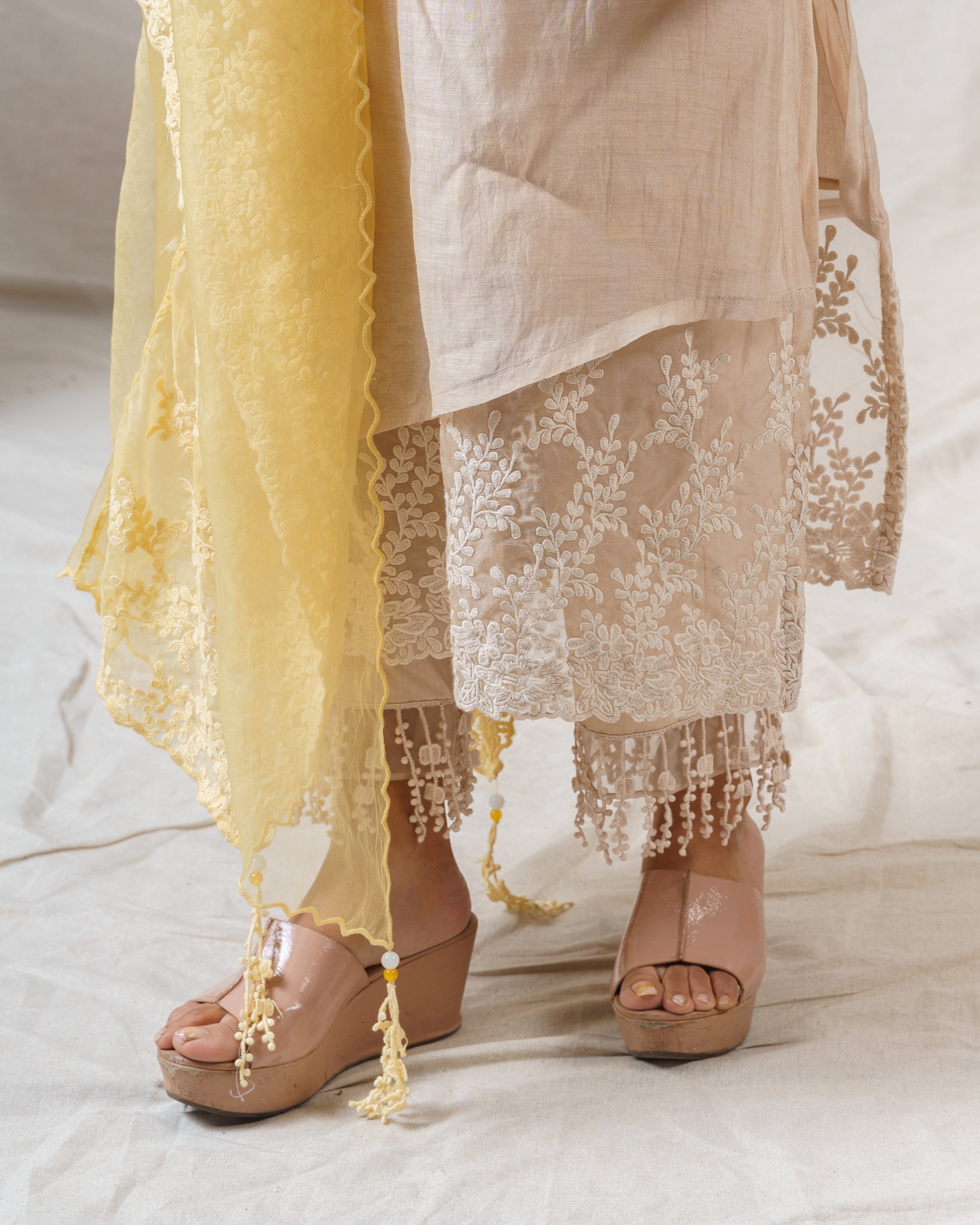 Ecru beige ensemble-set of 3 - Naaz By Noor