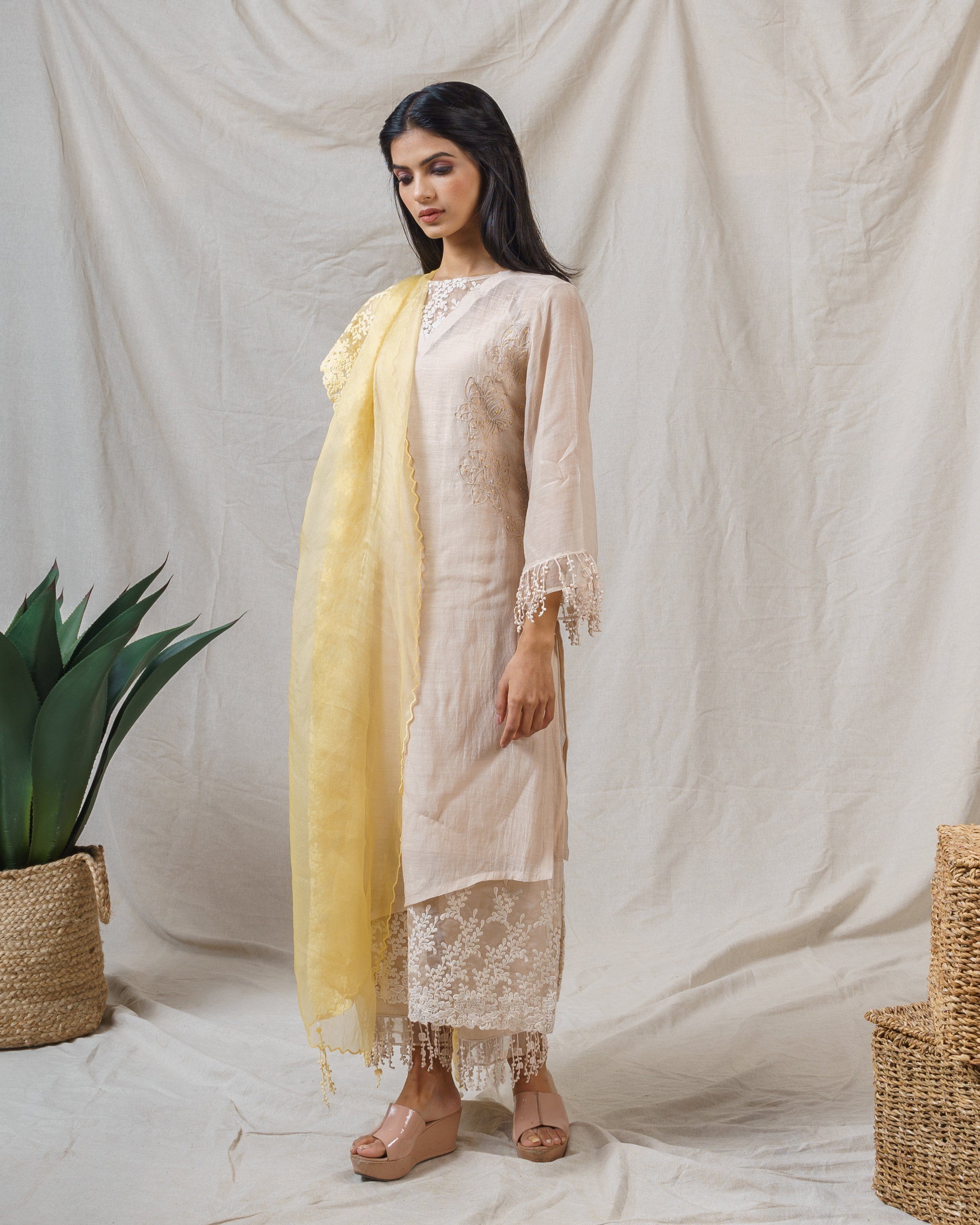 Ecru beige ensemble ( without dupatta ) - Naaz By Noor