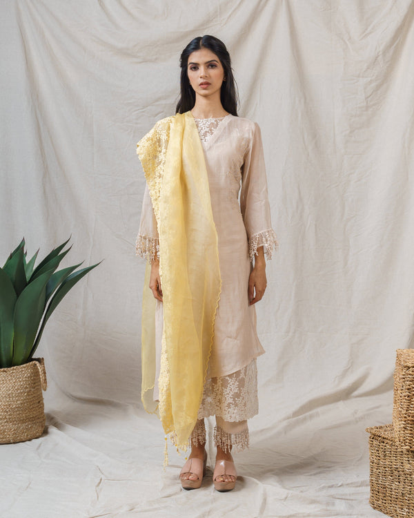Ecru beige ensemble ( without dupatta ) - Naaz By Noor
