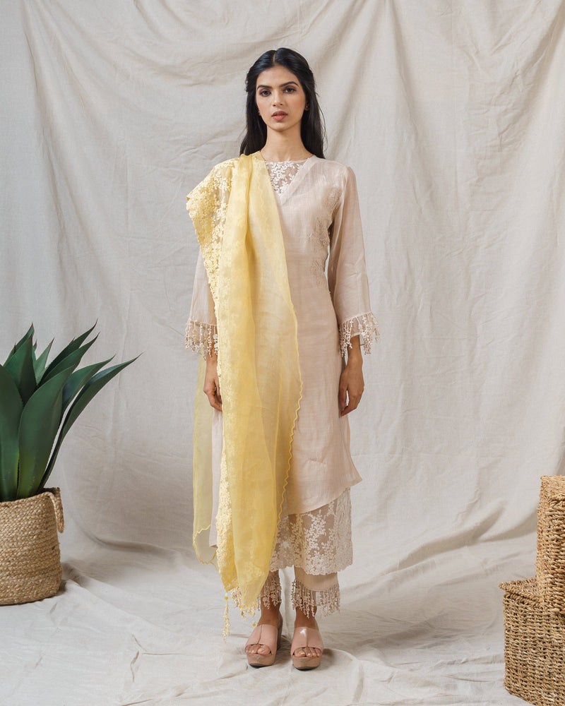 Ecru beige ensemble ( without dupatta ) - Naaz By Noor