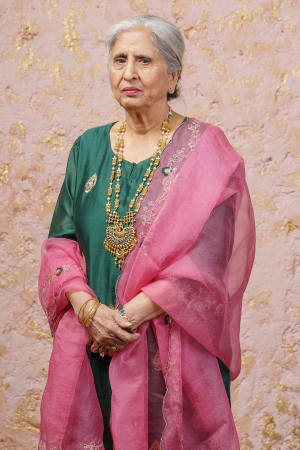 Emerald Green Kurta Set With Fuchsia Dupatta - Naaz By Noor