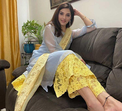 FROST BLUE AND YELLOW IRIS ENSEMBLE - Naaz By Noor