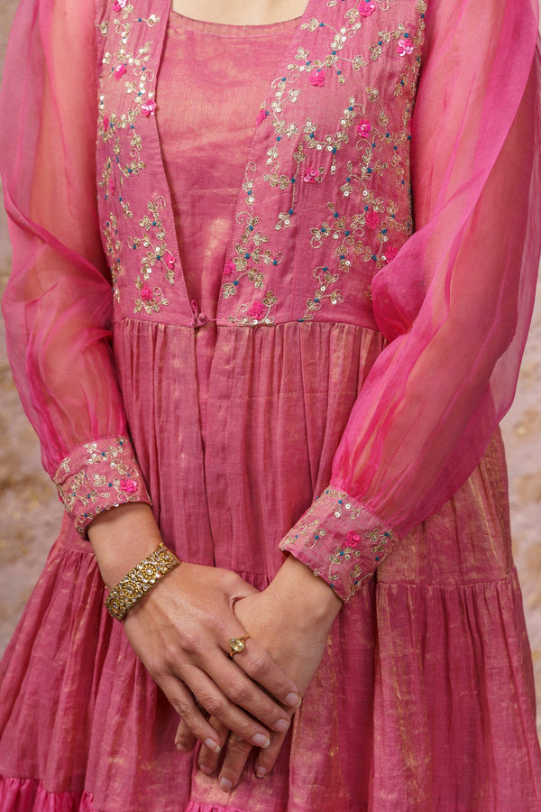 Fuchsia Kurta Set With Bluesteel Dupatta - Naaz By Noor