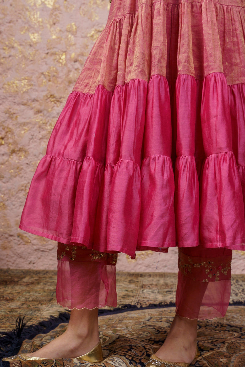 Fuchsia Kurta Set With Bluesteel Dupatta - Naaz By Noor