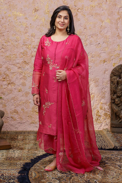 Fuchsia Kurta Set With Dupatta - Naaz By Noor